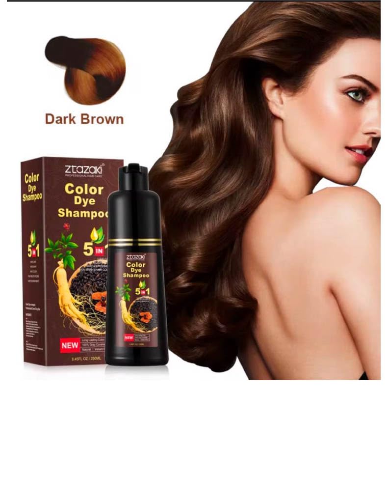 Ztazaki 5-in-1 Colour Dye Shampoo, 250ml, Natural Hair Colouring